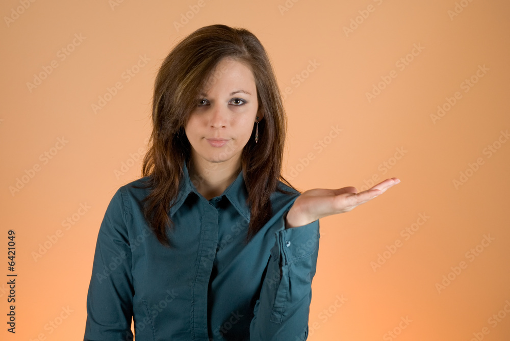 young attractive business woman with empty hand young attractive business woman with empty hand