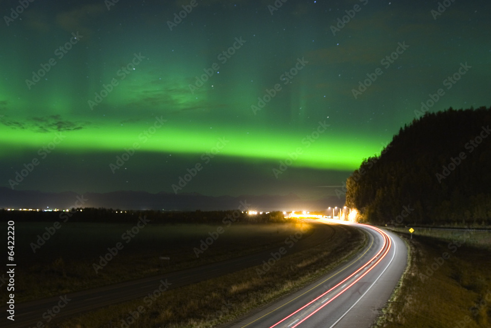 Aurora Borealis over Glenn Hwy in Alaska