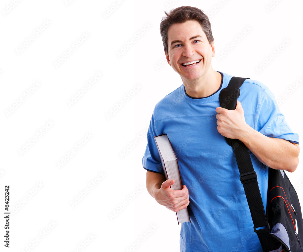 Smiling student with a book. Over white background. Smiling student with a book. Over white background.