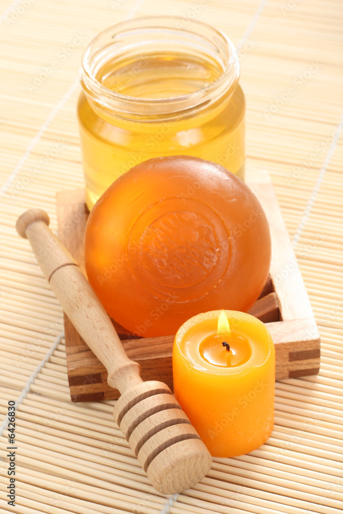 bar of gliceryne soap and jar of honey - natural bath bar of gliceryne soap and jar of honey - natural bath