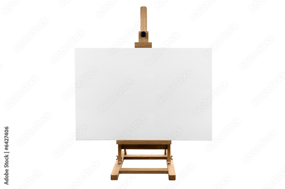 Blank canvas on a wooden easel, white background. Blank canvas on a wooden easel, white background.
