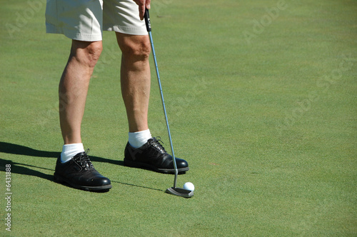 Golfer putting on the green