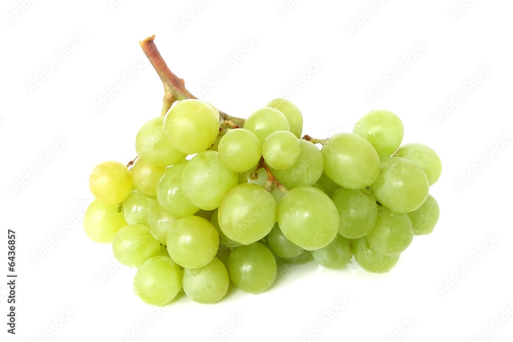 Isolated yellow grape cluster on white background