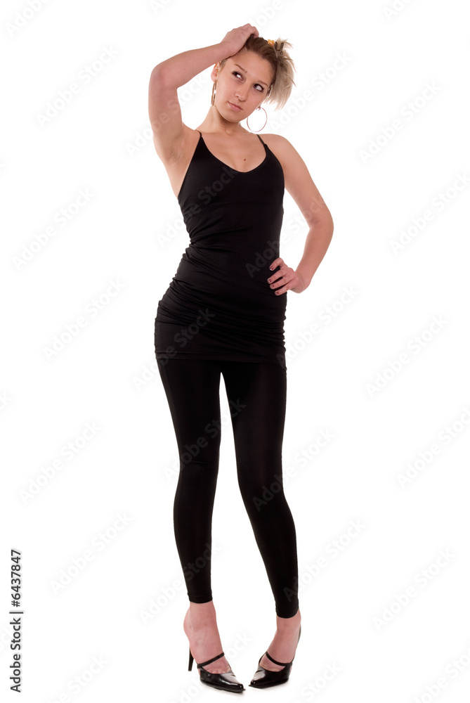 Attractive girl in black clothes on white Attractive girl in black clothes on white