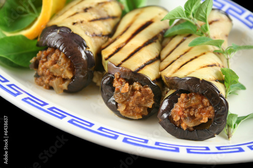 Chargrilled egg plant and beef rolls  photo