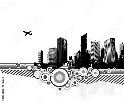 City with circles on white background. Vector