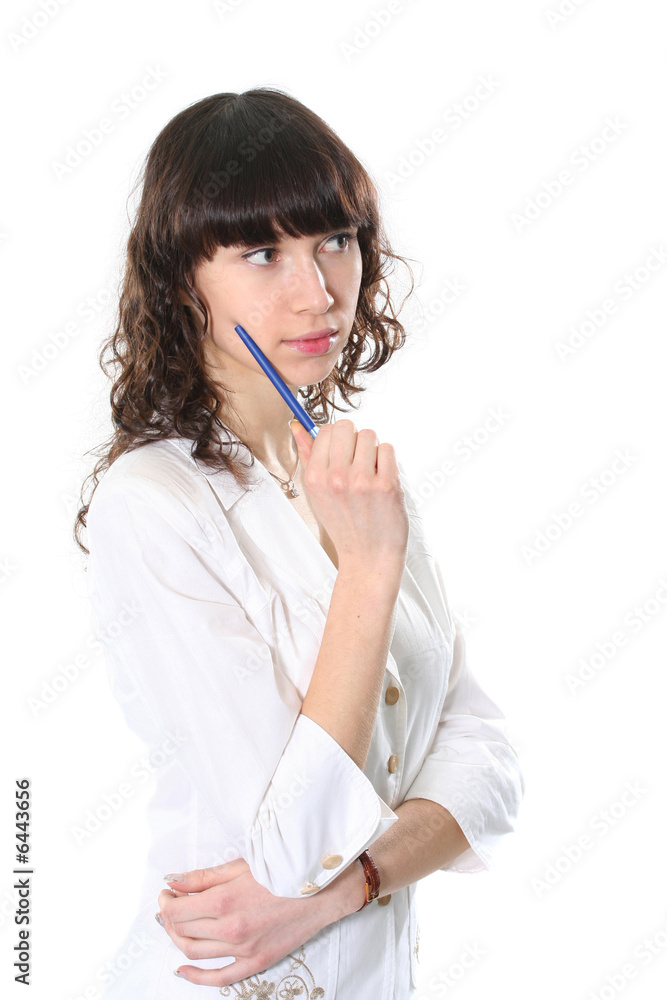 The beautiful young woman has reflected on work The beautiful young woman has reflected on work