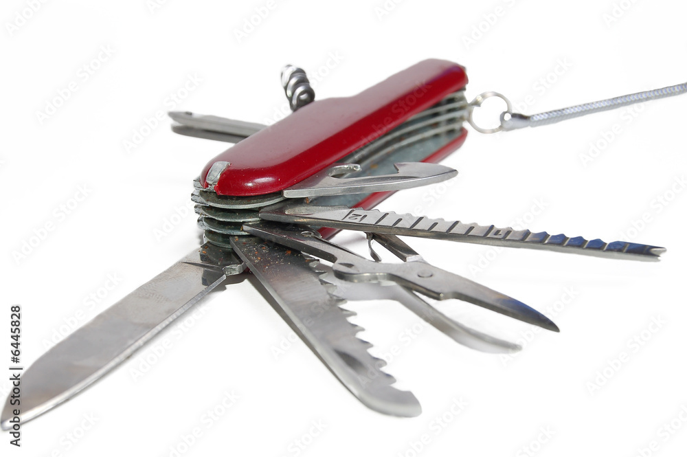 A Swiss army style knife on white background A Swiss army style knife on white background