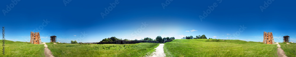 Circular panorama and ruins of the ancient European lock