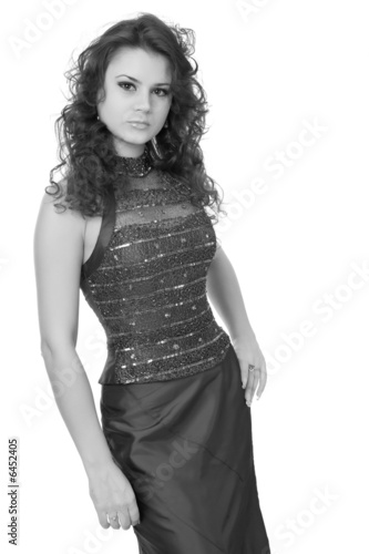 beautiful woman in dress with wavy hair