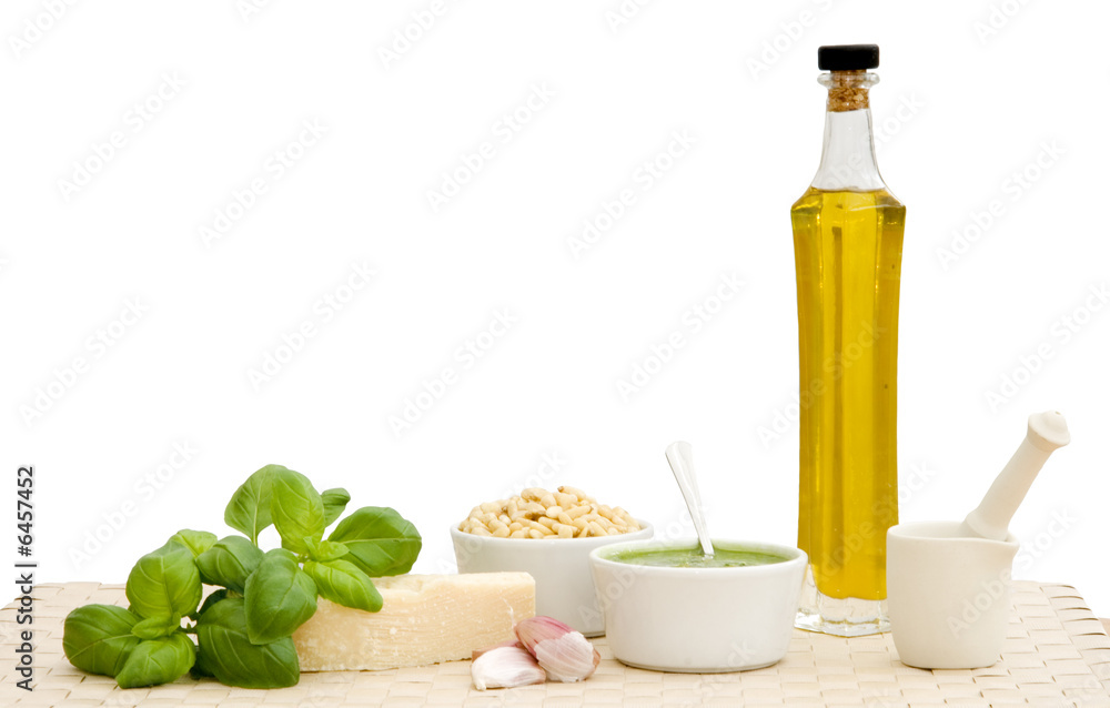 Ingredients for basil pesto sauce