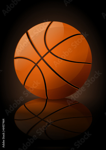 Ballon de basket sur fond noir (reflet)