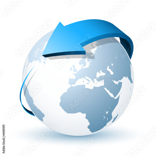 Planète terre avec flèche bleue