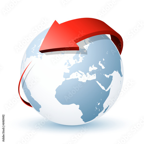 Planète terre avec flèche rouge