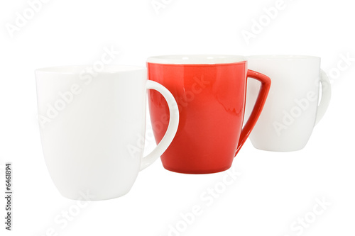 Three coffe mugs isolated on white background