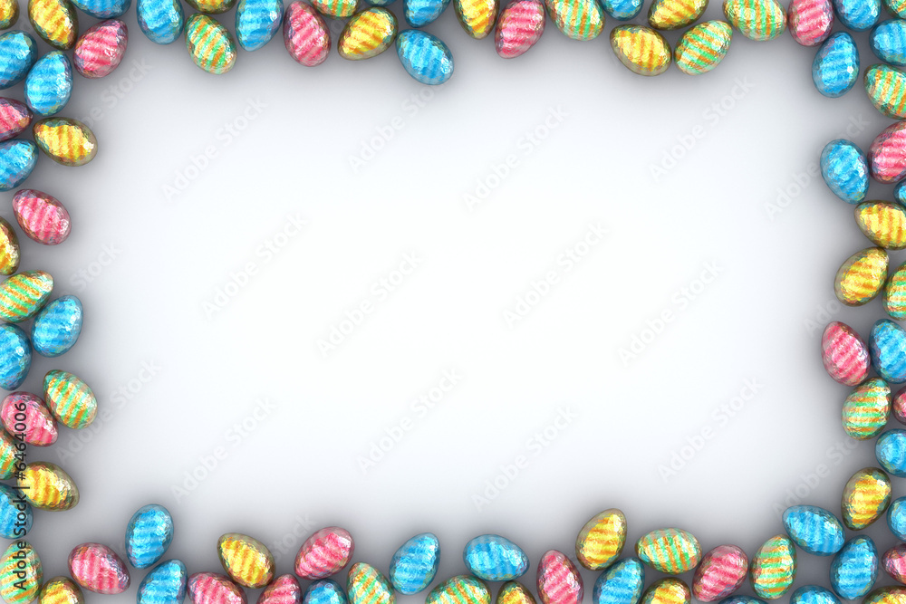 Frame of easter eggs on white background