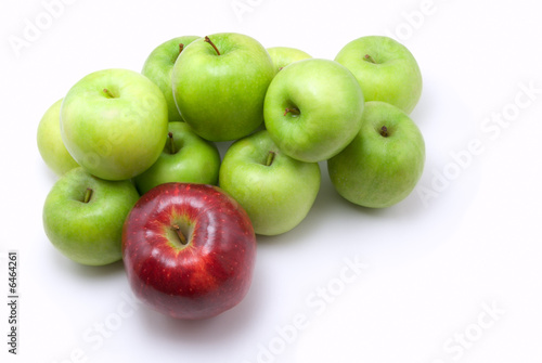 green and red apples on white