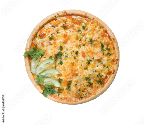 Tasty Italian pizza with become cool cucumber , isolated 