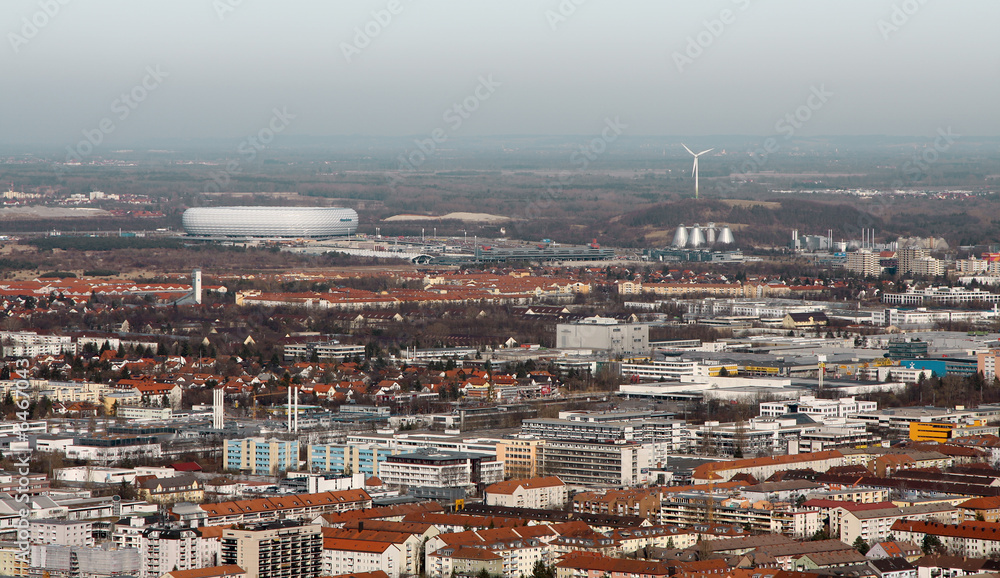 A photography of munich with the arena