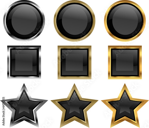 Blank metallic and glassy black buttons