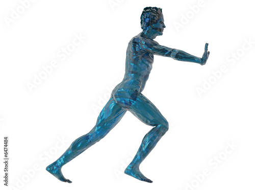 blue man sculpture push what you want - 3d illustration