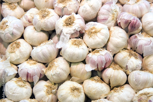 Garlic cloves at public market in Barcelona, Spain.