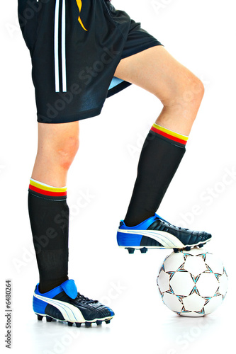 soccer player with ball isolated on white background