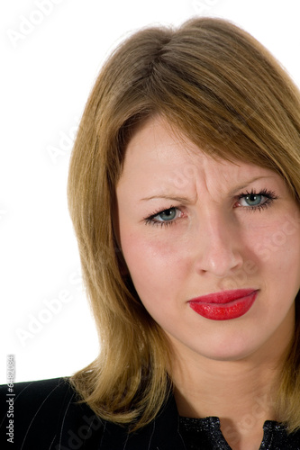 expressive woman on white background