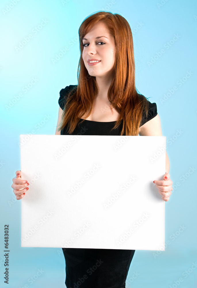 Beautiful Redhead Lady Holding a Blank Sign Beautiful Redhead Lady Holding a Blank Sign
