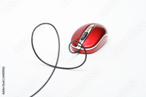 red computer mouse with cable