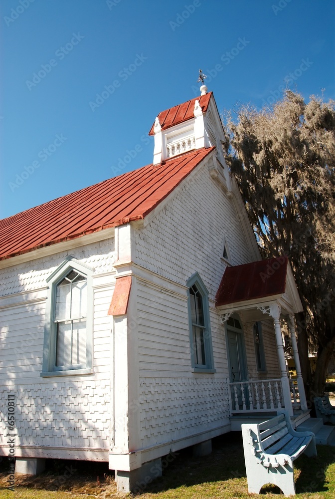 Old white church building