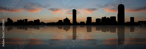 Boston skyline reflected at sunset