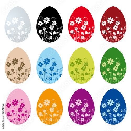 Collection of decorated flowers easter eggs