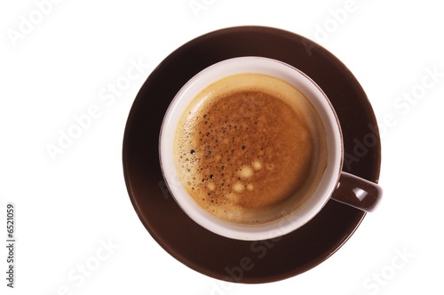 top view of cup with coffee isolated on white