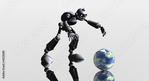 robot reaches for globe
