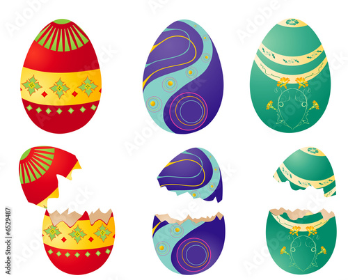 Easter colored eggs isolated- red,blue and green.