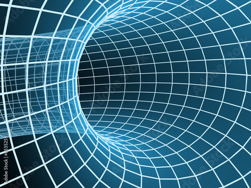 The blue abstract 3d tunnel from a grid