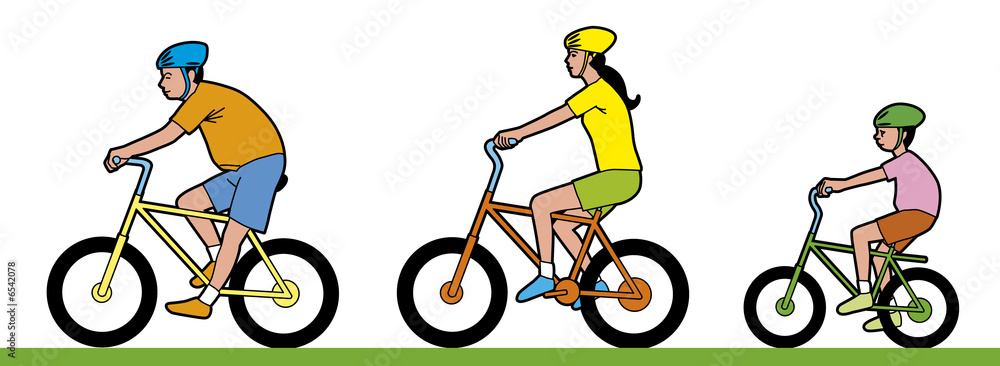 Man,woman and child riding bike