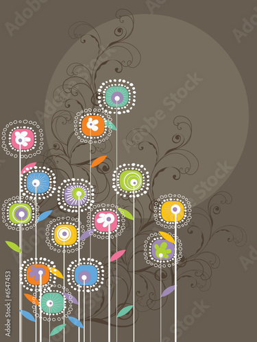 whimsical bright flowers and swirls (vector)