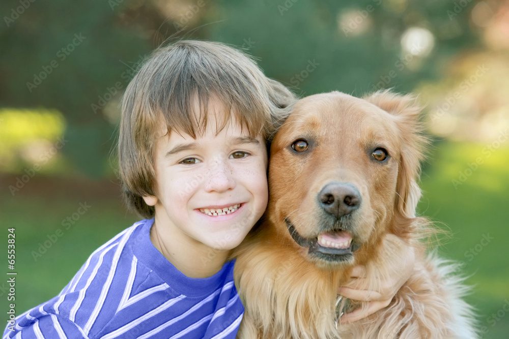 Boy Hugging Dog Boy Hugging Dog