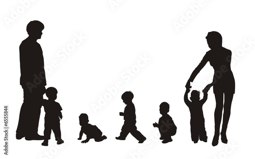 beautiful silhouettes of family and children
