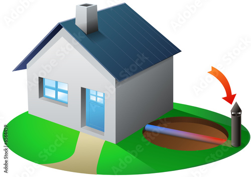 Maison et puit canadien en été