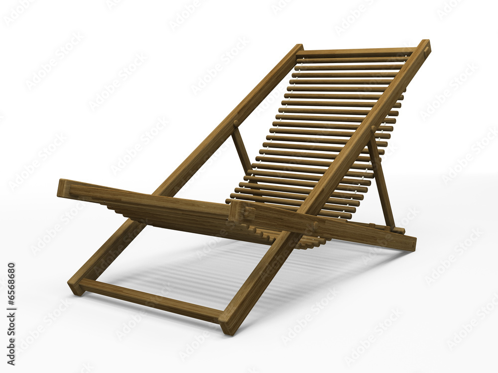 Wooden chaise longue isolated on white background 3D rendering