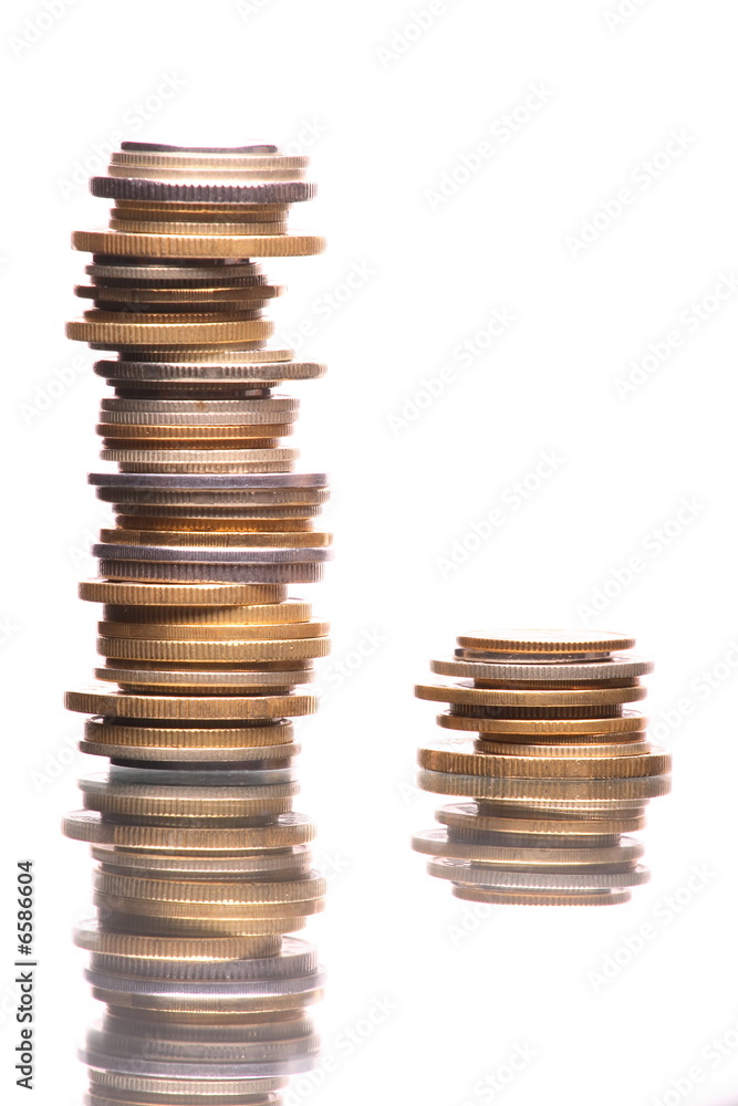 Reflection coins isolated on white background Reflection coins isolated on white background