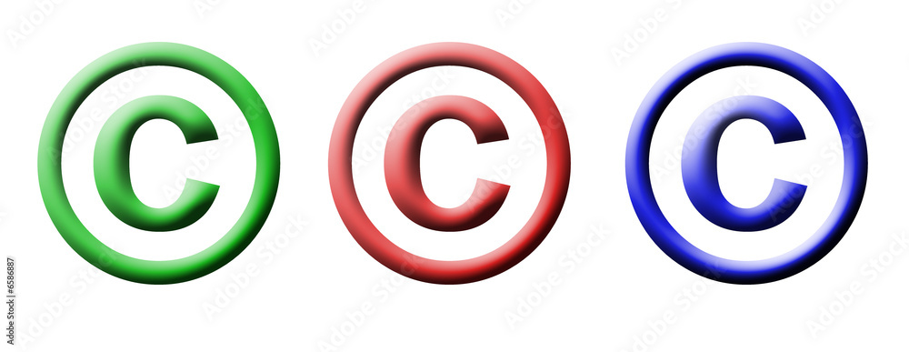 RGB Copyright buttons, 3d illustration isolated on white