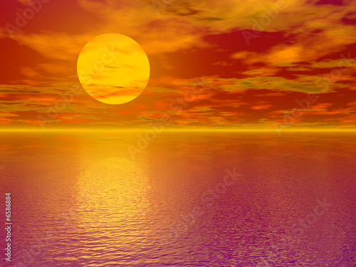 3D digital generated reddish sunset at sea © Daniel Loncarevic