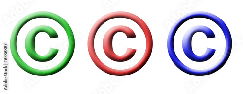 RGB Copyright buttons, 3d illustration isolated on white