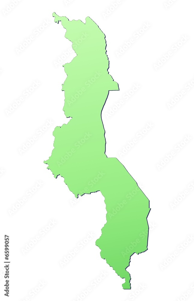 Malawi map filled with light green gradient