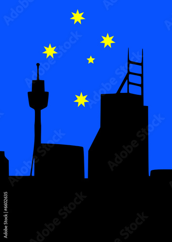 Skyline Sydney - Ausschnitt gelbes Kreuz
