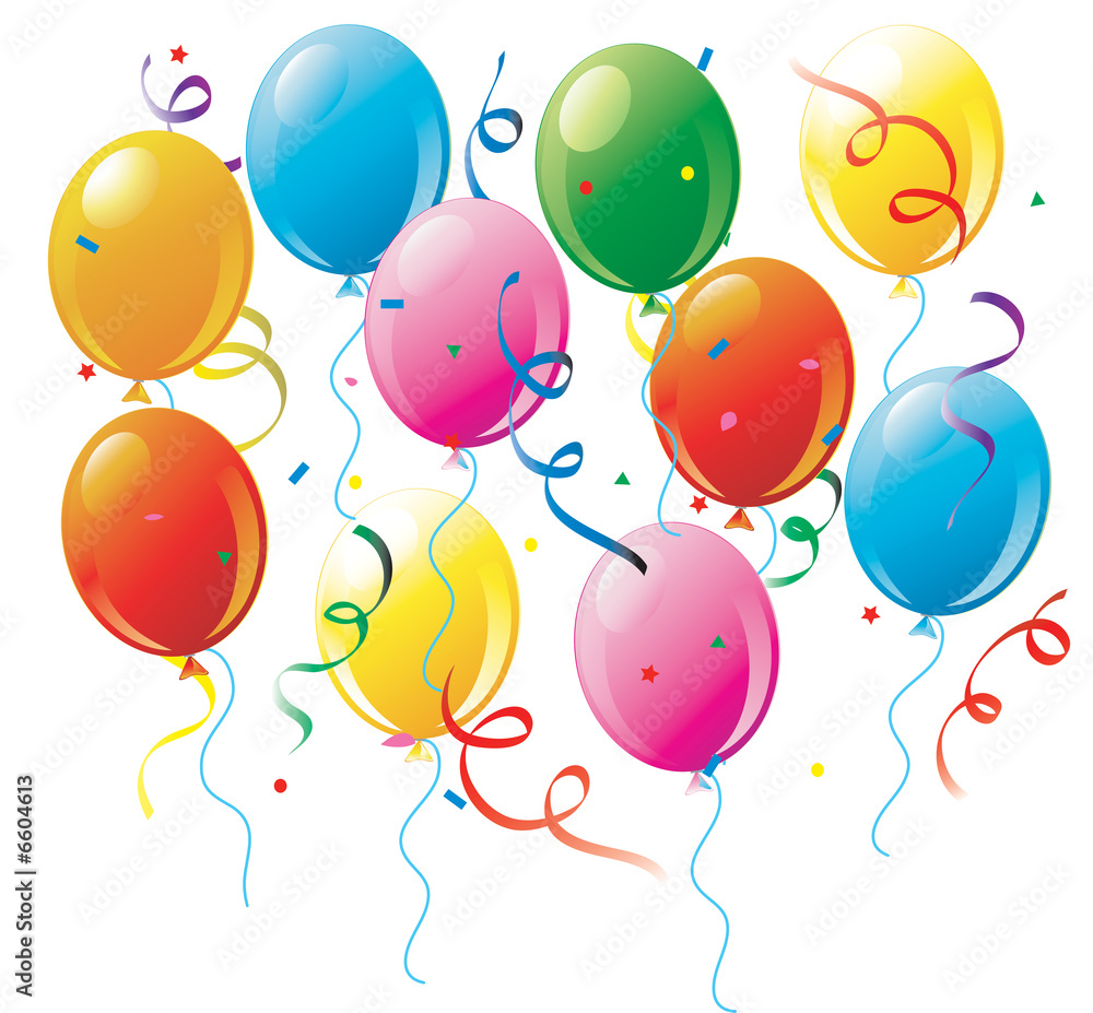 Party balloons and confetti on white.. Party balloons and confetti on white..